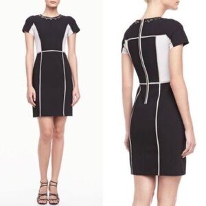 Rebecca Taylor -  Two-Tone Crepe Colorblock Embellished Mini Black Dress Sz 4